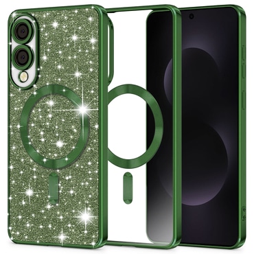 Techsuit "Luxury Glitter MagSafe" TPU gél tok Samsung Galaxy S25 Edge készülékhez - deep green