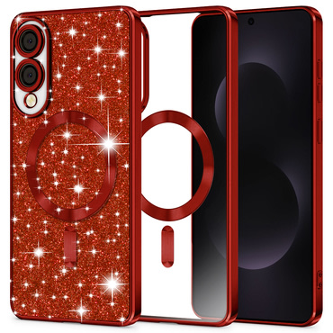 Techsuit "Luxury Glitter MagSafe" TPU gél tok Samsung Galaxy S25 Edge készülékhez - red