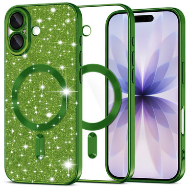 Techsuit "Luxury Glitter MagSafe" TPU gél tok iPhone 17 készülékhez - deep green