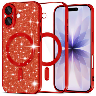 Techsuit "Luxury Glitter MagSafe" TPU gél tok iPhone 17 készülékhez - red