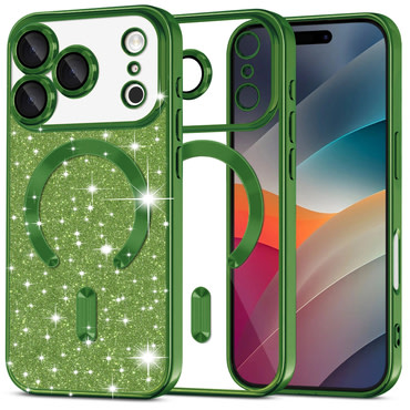 Techsuit "Luxury Glitter MagSafe" TPU gél tok iPhone 17 Pro készülékhez - deep green