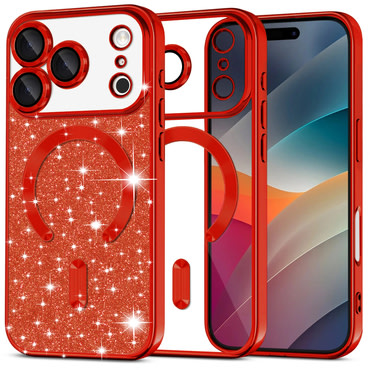 Techsuit "Luxury Glitter MagSafe" TPU gél tok iPhone 17 Pro készülékhez - red