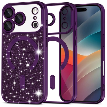 Techsuit "Luxury Glitter MagSafe" TPU gél tok iPhone 17 Pro készülékhez - deep purple