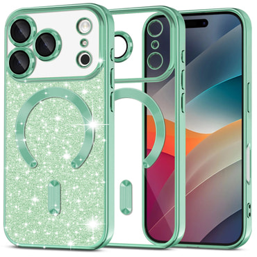 Techsuit "Luxury Glitter MagSafe" TPU gél tok iPhone 17 Pro készülékhez - light green