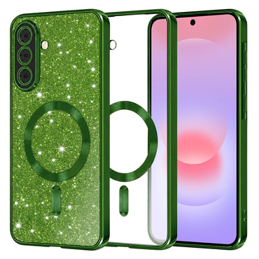 Techsuit "Luxury Glitter MagSafe" TPU gél tok Samsung Galaxy A37 készülékhez - deep green