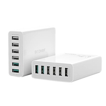 Fali 60W töltő Blitzwolf "BW-S15" 6x USB-A, QC 3.0 - white