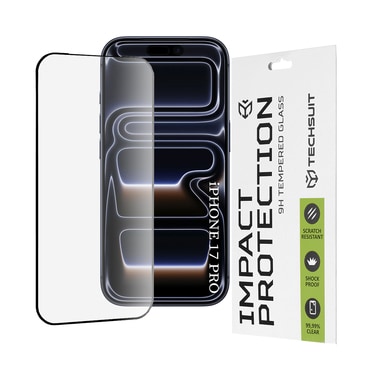 Prémium 3D teljes test képernyővédő üveg "Techsuit" iPhone 17 Pro / 18 Pro készülékhez - fekete