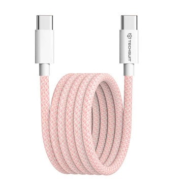 Töltő és adat 60W USB-C - USB-C káfehér Techsuit "PCB114D" - 1m - pink