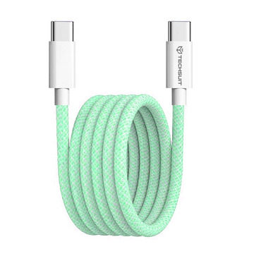 Töltő és adatátviteli 60W USB-C - USB-C káfehér Techsuit "PCB114D" - 1m - green
