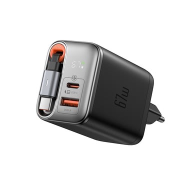 Fali 67W töltő Mcdodo "FreeGo Series (CH-4100)" kihúzható USB-C kábellel és digitális kijelzővel - black