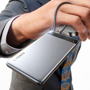 Power bank Lisen "Ultra-Slim" 10000mAh beépített USB-C kábellel, PD22.5W, LED kijelző - gray