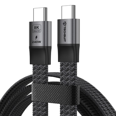 Töltő és adat 240W USB-C káfehér Techsuit "ElysiumSync Pro (CX1)" - USB4.0 Gen 4 - 40Gbps - 8K 60Hz-nél - 1m - gray
