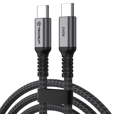 Töltő és adatátviteli 240W USB-C - USB-C káfehér Techsuit "TitanSync Pro (CX2)" - 480Mbps - 2m - gray