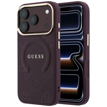 Tok Guess "Saffiano Peony and Ring MagSafe" iPhone 17 Pro / 18 Pro készülékhez - burgundy