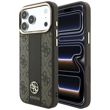 Tok Guess "Leather 4G Stripe Round Classic Logo MagSafe" iPhone 17 Pro / 18 Pro készülékhez - brown