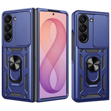 Strapabíró tok "MaX-Armor" gyűrűvel, fém lappal és hátsó kamera védelemmel Samsung Galaxy Z Fold7 / Z Fold8 Ultra készülékekhez - blue