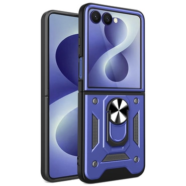 Strapabíró tok "MaX-Armor" gyűrűvel, fém lappal és hátsó kamera védelemmel Samsung Galaxy Z Flip8 készülékekhez - blue