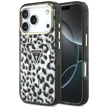Tok Guess "Leopard Glitter Triangle Logo MagSafe" iPhone 17 Pro Max / 18 Pro Max / 18 Pro készülékhez - black