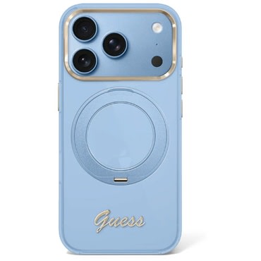 Prémium tok Guess "Ring Stand Script Metal Logo MagSafe" iPhone 17 Pro Max / 18 Pro Max / 18 Pro készülékhez - light blue