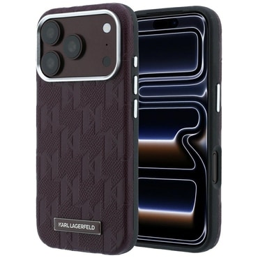 Prémium tok Karl Lagerfeld "Grained Leather Mono Resin Logo MagSafe" iPhone 17 Pro / 18 Pro készülékhez - burgundy