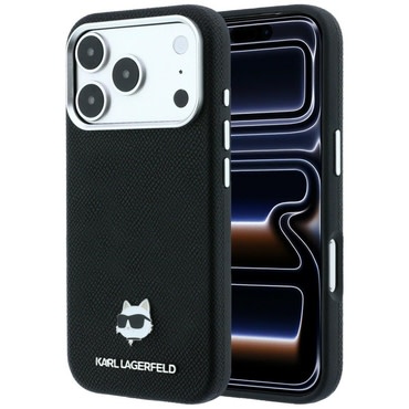 Prémium tok Karl Lagerfeld "Grained Leather Choupette Head MagSafe" iPhone 17 Pro / 18 Pro / 18 Pro Max készülékhez - black