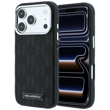 Prémium tok Karl Lagerfeld "Grained Leather Mono Resin Logo MagSafe" iPhone 17 Pro Max / 18 Pro Max / 18 Pro készülékhez - black
