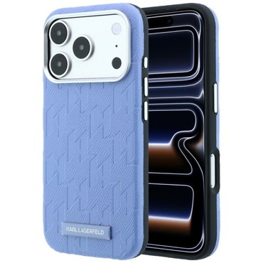 Prémium tok Karl Lagerfeld "Grained Leather Mono Resin Logo MagSafe" iPhone 17 Pro Max / 18 Pro Max / 18 Pro készülékhez - light blue