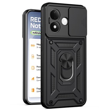 Strapabíró tok "MaX-Armor" gyűrűvel, fém lappal és hátsó kamera védelemmel Xiaomi Redmi Note 17 4G / 5G készülékekhez - army black