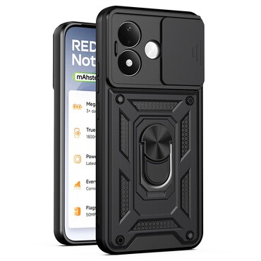 Strapabíró tok "MaX-Armor" gyűrűvel, fém lappal és hátsó kamera védelemmel Xiaomi Redmi Note 17 Pro 5G készülékekhez - army black