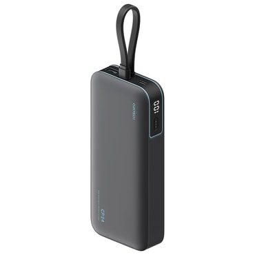 Power bank Cuktech "LPB200N" 20000mAh beépített USB-C kábellel, LED kijelző, 40W - grey