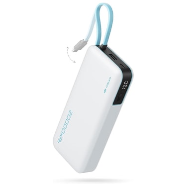 Power bank Cuktech "LPB200N" 20000mAh 45W beépített USB-C és Lightning kábellel, LED kijelző - white
