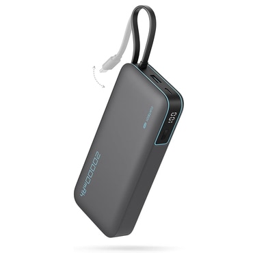 Power bank Cuktech "LPB200N" 20000mAh beépített kábellel, USB-C és Lightning, LED kijelző, 45W - black