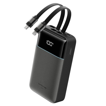 Power bank Cuktech "LPB200NL" 20000mAh beépített USB-C és Lightning kábellel és kijelzővel, 40W - grey
