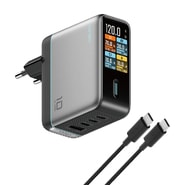 Fali töltő Cuktech "AD1204U" 120W, 3x USB-C, kijelzővel és érintésvezérléssel - grey