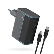 Fali töltő Cuktech "AD1003EU" 100W, 2x USB-C, USB, GaN - grey