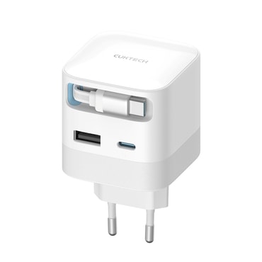 Fali töltő Cuktech "AD653W" 67W kihúzható USB-C kábellel, USB-C, USB, GaN technológia - white
