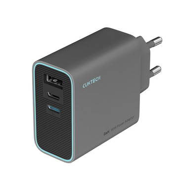 Fali töltő Cuktech "AD653C EU" 65W, 2x USB-C, 1x USB-A, GaN technológia - grey