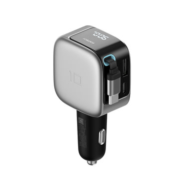 Autós töltő Cuktech "CC903P" 100W beépített kihúzható USB-C kábellel és LED kijelzővel - black