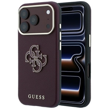 Tok Guess "Grained Leather és Big Resin Logo" iPhone 17 Pro Max / 18 Pro Max készülékhez - burgundy