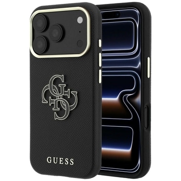 Tok Guess "Grained Leather és Big Resin Logo" iPhone 17 Pro Max / 18 Pro Max készülékhez - black