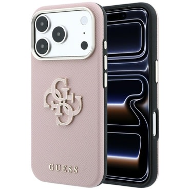 Tok Guess "Grained Leather és Big Resin Logo" iPhone 17 Pro Max / 18 Pro Max készülékhez - pink