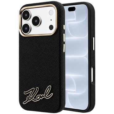 Prémium tok Karl Lagerfeld "Grained Leather with Resin Sign Logo MagSafe" iPhone 17 Pro / 18 Pro készülékhez - black