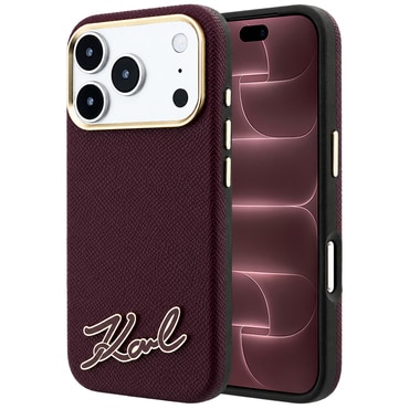 Prémium tok Karl Lagerfeld "Grained Leather with Resin Sign Logo MagSafe" iPhone 17 Pro Max / 18 Pro Max készülékhez - burgundy