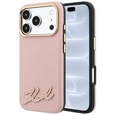 Prémium tok Karl Lagerfeld "Grained Leather with Resin Sign Logo MagSafe" iPhone 17 Pro / 18 Pro készülékhez - pink