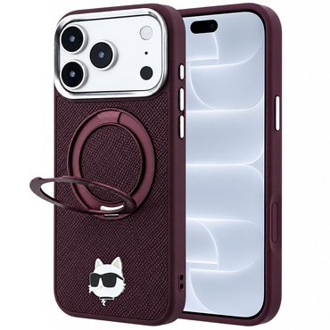 Prémium tok Karl Lagerfeld "Leather Ring Stand 360 C Pin" iPhone 17 Pro / 18 Pro készülékhez - burgundy