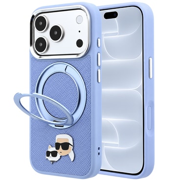 Prémium tok Karl Lagerfeld "Leather Ring Stand 360 C Pin" iPhone 17 Pro / 18 Pro készülékhez - light blue