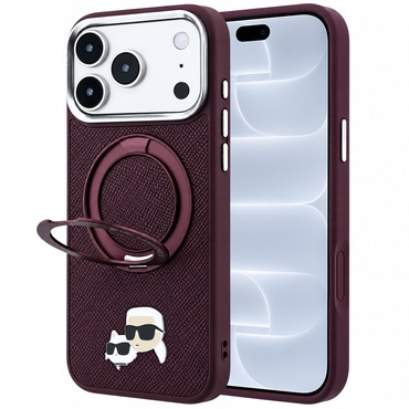 Prémium tok Karl Lagerfeld "Leather Ring Stand 360 C Pin" iPhone 17 Pro / 18 Pro készülékhez - burgundy