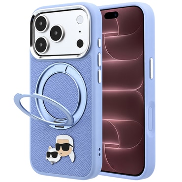 Prémium tok Karl Lagerfeld "Leather Ring Stand 360 C Pin" iPhone 17 Pro Max / 18 Pro Max készülékhez - light blue