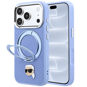 Prémium tok Karl Lagerfeld "Leather Ring Stand 360 C Pin" iPhone 17 Pro / 18 Pro készülékhez - light blue