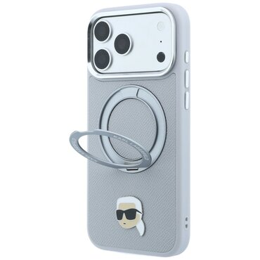 Prémium tok Karl Lagerfeld "Leather Ring Stand 360 C Pin" iPhone 17 Pro / 18 Pro készülékhez - grey